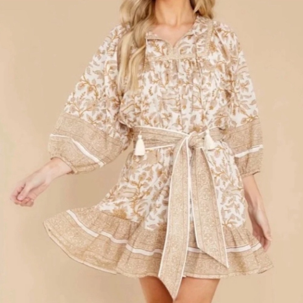 Cleobella Cream and Gold Ruffled Tiered Sundress
